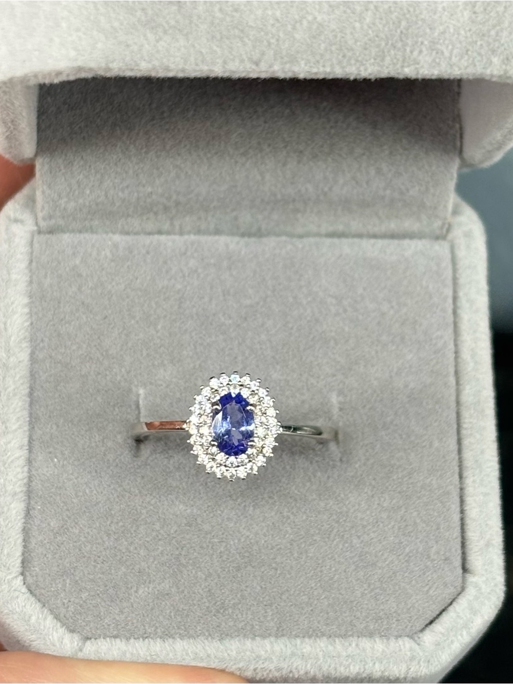 Stunning Genuine Tanzanite Double Zircon Halo Ring 925 Sterling Silver Sz 6 & 7